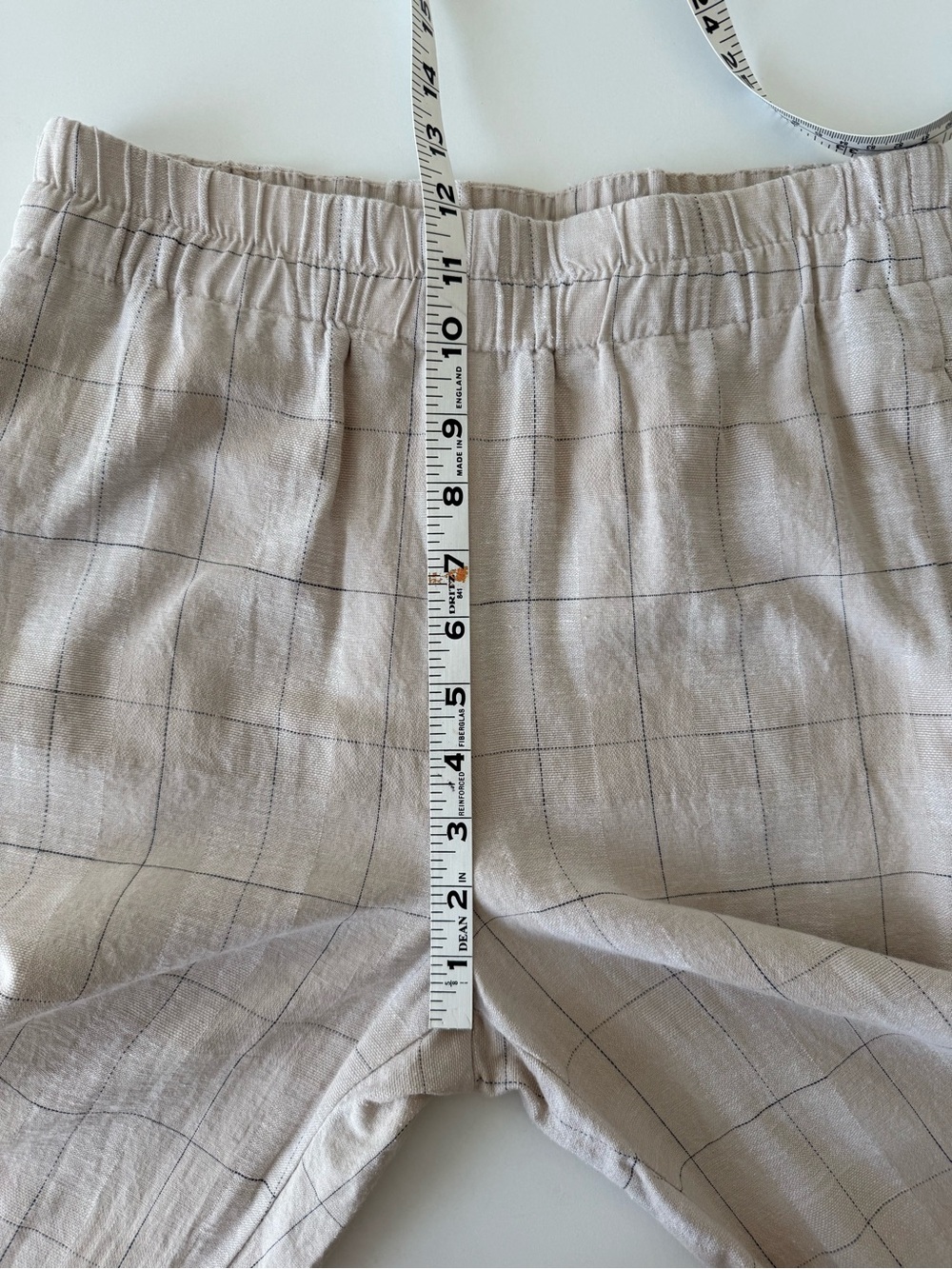 Zara Plaid Window Pain Cropped Cotton Linen Blend Pants-Cream Navy-Size Small - Picture 8 of 11